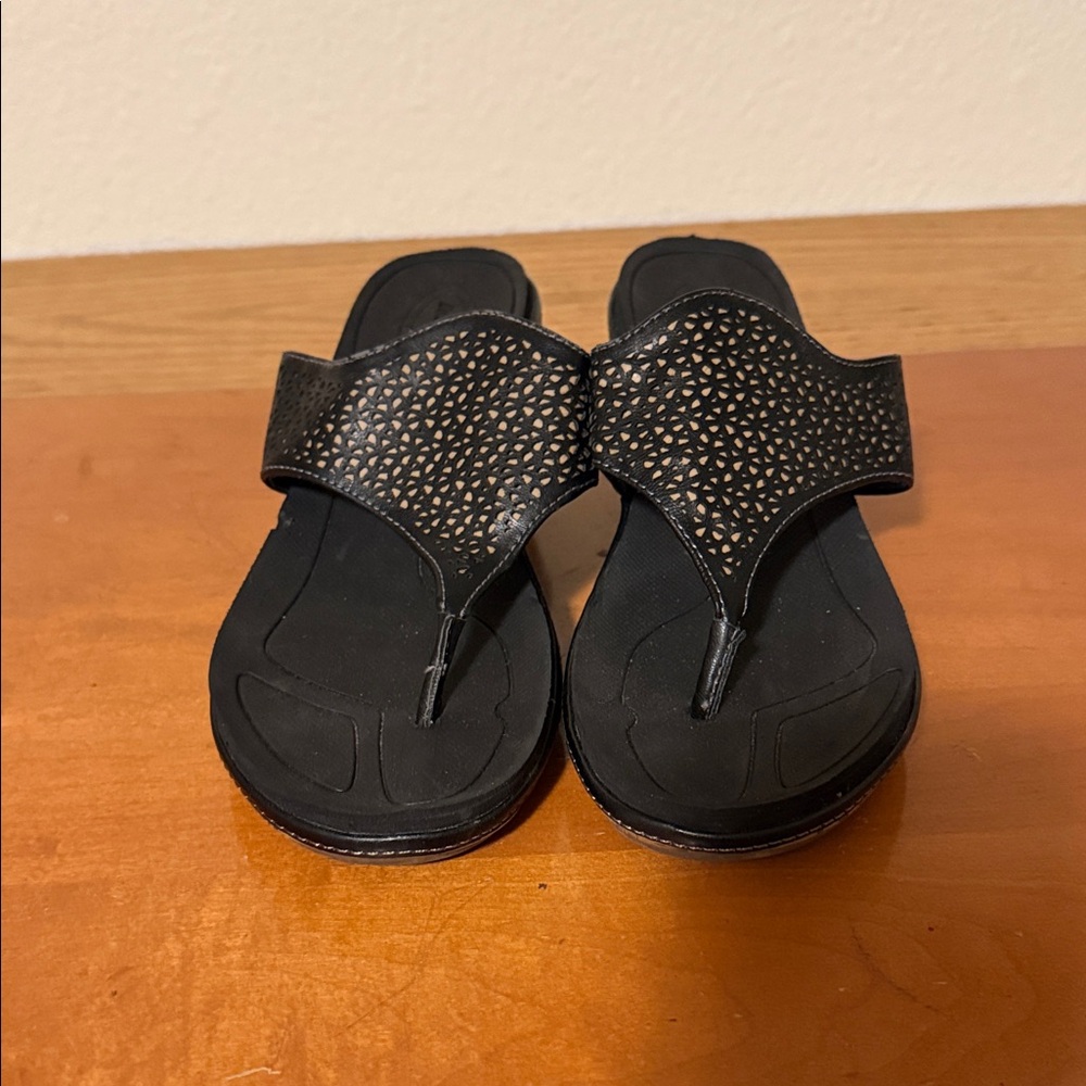 Dr. Scholl's Black Cork Wedge Sandals Thong